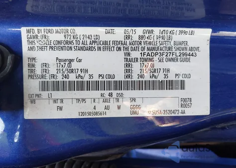 2015 Ford Focus Se from USA, damaged, VIN 1FADP3F27FL299443